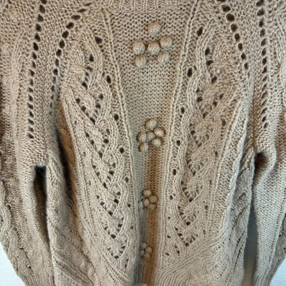 J Crew Womens Sweater Camel Long Sleeve Alpaca wool blend Cable Knit Size Small - Picture 2 of 9